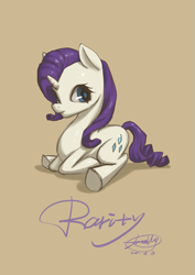 Size: 2479x3508 | Tagged: safe, artist:jatewg, rarity, pony, unicorn, brown background, prone, simple background, solo