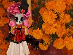 Size: 868x653 | Tagged: safe, artist:whatthehell!?, edit, fluttershy, equestria girls, candle, cempasúchil, clothes, dia de los muertos, doll, equestria girls minis, flower, hat, irl, makeup, outfit, photo, toy