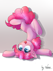 Size: 1280x1707 | Tagged: safe, artist:kaliner123, pinkie pie, earth pony, pony, cute, diapinkes, featureless crotch, female, mare, silly, silly pony, solo, tongue out, upside down