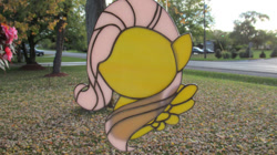 Size: 570x320 | Tagged: safe, artist:wistfulfantasy, fluttershy, pegasus, pony, bust, craft, irl, photo, solo, stained glass, stained glass (irl)