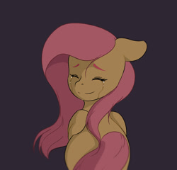 Size: 993x954 | Tagged: safe, artist:0ndshok, fluttershy, pegasus, pony, crying, eyes closed, floppy ears, folded wings, looking at you, looking back, looking back at you, rear view, simple background, smiling, solo, teary eyes