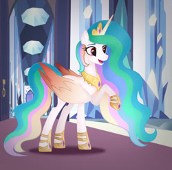 Size: 1280x1270 | Tagged: safe, artist:alizeethepony2008, princess celestia, alicorn, pony, base used, colored wings, colored wingtips, female, mare, pretty, raised hoof, royalty, smiling, solo