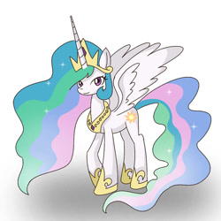 Size: 894x894 | Tagged: safe, artist:winter-scarf, princess celestia, alicorn, pony, crown, female, hoof shoes, jewelry, looking at you, mare, peytral, regalia, simple background, smiling, solo, white background, wings