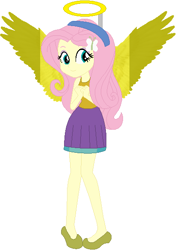 Size: 412x586 | Tagged: safe, artist:selenaede, artist:user15432, fluttershy, angel, human, equestria girls, angel halo, angelic wings, base used, clothes, costume, dress, fluttershy the angel, halloween, halloween costume, halo, humanized, shoes, winged humanization, wings, yellow wings