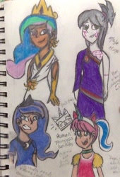 Size: 488x718 | Tagged: safe, artist:drawingprincess28, princess celestia, princess luna, human, crossover, humanized, lego, ninjago, p.i.x.a.l., the lego movie, traditional art, unikitty