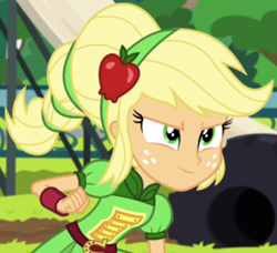 Size: 274x250 | Tagged: safe, screencap, applejack, equestria girls, friendship games, cropped, solo