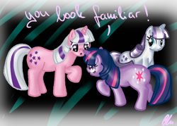 Size: 827x591 | Tagged: safe, artist:ramalllama, derpibooru import, twilight, twilight sparkle, twilight velvet, g1, my little pony 'n friends, dialogue, female, g1 to g4, generation leap, generational ponidox, looking at each other, mother and child, mother and daughter, parent and child