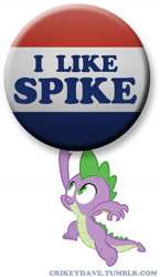 Size: 600x1031 | Tagged: safe, artist:crikeydave, spike, dragon, button, jumping, simple background, smiling, solo, we like ike, white background