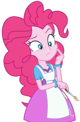 Size: 2283x3488 | Tagged: safe, artist:sketchmcreations, pinkie pie, eqg summertime shorts, equestria girls, the art of friendship, apron, clothes, female, paintbrush, simple background, solo, thinking, transparent background, vector