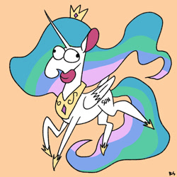 Size: 894x894 | Tagged: safe, artist:richard-skip, princess celestia, alicorn, pony, derp, female, funny, majestic as fuck, mare, open mouth, orange background, sillestia, silly, silly pony, simple background, solo, sun, sunbutt, tongue out, wat