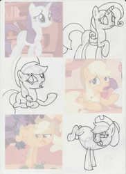 Size: 1702x2339 | Tagged: safe, artist:lazy-turtle, applejack, rarity, earth pony, pony, unicorn, look before you sleep, anatomy, drawing, sketch, sketch dump, study, traditional art