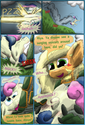 Size: 2160x3168 | Tagged: safe, artist:firefanatic, applejack, bon bon, sweetie drops, monster pony, original species, tatzlpony, comic:agents of hoo-men, dialogue, facial markings, species swap, tatzljack, what is hoo-man