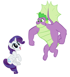 Size: 6760x7424 | Tagged: safe, edit, editor:proto29, rarity, spike, dragon, pony, unicorn, female, flying, gigachad spike, male, older, older spike, shipping, simple background, sparity, straight, white background, winged spike