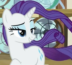 Size: 789x717 | Tagged: safe, screencap, rarity, pony, unicorn, it isn't the mane thing about you, cropped, lidded eyes, solo, windswept hair, windswept mane, windswept tail