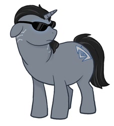 Size: 489x538 | Tagged: safe, pony, unicorn, deus ex, jc denton, ponified, simple background, solo, sunglasses, white background