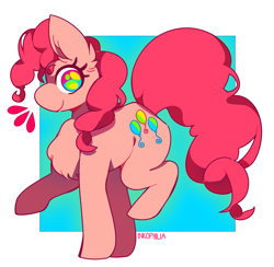 Size: 1925x1875 | Tagged: safe, artist:inkophilia, pinkie pie, earth pony, pony, chest fluff, ear fluff, female, looking at you, mare, raised hoof, simple background, solo