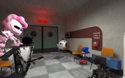 Size: 1280x800 | Tagged: safe, artist:fezwearingdoctor, pinkie pie, pony, robot, robot pony, 3d, crossover, metal sonic, personality core, pinkie bot, portal (valve), sonic the hedgehog (series), wheatley