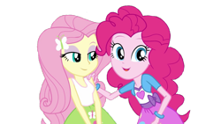 Size: 1191x670 | Tagged: safe, artist:ktd1993, fluttershy, pinkie pie, equestria girls, female, flutterpie, lesbian, shipping, simple background, smiley face, transparent background, vector