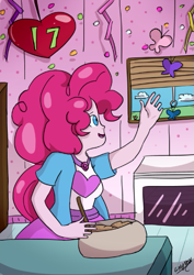 Size: 413x584 | Tagged: safe, artist:gotygoto, pinkie pie, butterfly, equestria girls, anniversary, cooking, da scribble challenge, deviantart, kitchen, oven, solo, window