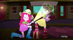 Size: 1400x770 | Tagged: safe, screencap, pinkie pie, sweetie belle, eqg summertime shorts, equestria girls, the canterlot movie club, discovery family logo, making faces with a flashlight