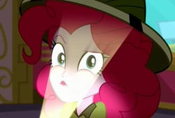 Size: 1275x864 | Tagged: safe, screencap, pinkie pie, eqg summertime shorts, equestria girls, the canterlot movie club, hat, lamp, making faces with a flashlight