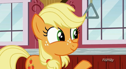 Size: 1273x705 | Tagged: safe, screencap, applejack, earth pony, pony, where the apple lies, discovery family logo, solo, teenage applejack