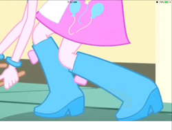 Size: 2048x1536 | Tagged: safe, screencap, pinkie pie, eqg summertime shorts, equestria girls, the art of friendship, balloon, boots, bracelet, clothes, jewelry, legs, one millionth safe picture on derpibooru, pictures of legs, shoes, skirt