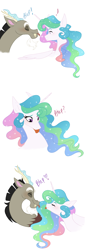 Size: 766x2250 | Tagged: safe, artist:sunbutt-worshipper, discord, princess celestia, alicorn, pony, :p, dislestia, female, male, shipping, silly, smiling, straight, tongue out