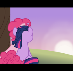 Size: 1280x1232 | Tagged: safe, artist:dilemmas4u, derpibooru import, bubble berry, pinkie pie, twilight sparkle, earth pony, pony, female, male, rule 63, shipping, show accurate, sunset, twinkie