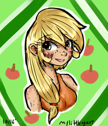 Size: 2400x2800 | Tagged: safe, artist:mylittleyuri, applejack, human, hatless, humanized, missing accessory, solo