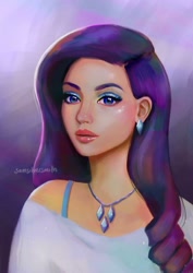 Size: 1024x1449 | Tagged: safe, artist:samscissorhands, rarity, human, bust, ear piercing, earring, female, humanized, jewelry, necklace, piercing, solo