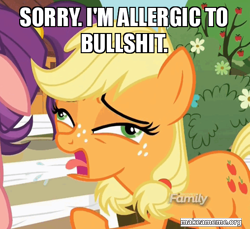 Size: 508x465 | Tagged: safe, edit, edited screencap, screencap, applejack, spoiled rich, earth pony, pony, where the apple lies, image macro, meme, spoiled milk, teenage applejack, vulgar