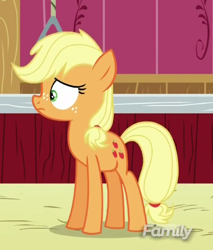 Size: 367x431 | Tagged: safe, screencap, applejack, earth pony, pony, where the apple lies, discovery family logo, solo, teenage applejack