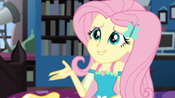 Size: 1920x1080 | Tagged: safe, screencap, fluttershy, better together, equestria girls, star crossed, cute, female, geode of fauna, shyabetes, smiling, solo