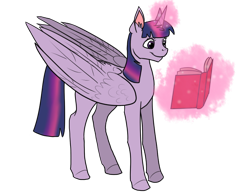 Size: 700x550 | Tagged: safe, artist:fantasyinsanity, derpibooru import, twilight sparkle, twilight sparkle (alicorn), alicorn, pony, book, female, large wings, magic, mare, simple background, solo, telekinesis, transparent background