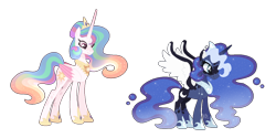 Size: 1400x702 | Tagged: safe, artist:foxysparkle, princess celestia, princess luna, alicorn, pony, alternate design, alternate hairstyle, base used, simple background, transparent background