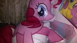 Size: 2560x1440 | Tagged: safe, pinkie pie, pony, balloon, irl, kite, mylar balloon, photo, shiny