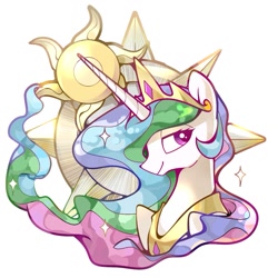 Size: 1181x1181 | Tagged: safe, artist:tingsan, princess celestia, alicorn, pony, bust, colored, crown, cute, cutelestia, female, jewelry, lidded eyes, mare, portrait, profile, regalia, simple background, solo, sun, white background