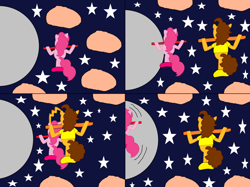 Size: 1024x766 | Tagged: safe, artist:penelopehamuchan, cheese sandwich, pinkie pie, pony, asteroid, comic, crossover, looney tunes, scooter