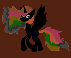 Size: 1280x1040 | Tagged: safe, artist:eeveeglaceon, princess celestia, alicorn, pony, alternate hairstyle, angry, balcony, blue sun, brown sky, canterlot, civil war, color change, correstia, corrupted, corrupted celestia, corruptia, darkened coat, discorded, divided equestria, ethereal mane, female, green eyes, implied invert princess luna, implied inverted princess luna, insanity, invert princess celestia, inverted, inverted colors, inverted princess celestia, madness, messy mane, possessed, possesstia, rage, rainbow hair, shrunken pupils, sidemouth, solo, starry mane, tan coat, tumblr, tumblr:the sun has inverted