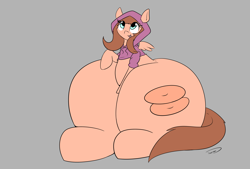 Size: 3496x2362 | Tagged: safe, artist:taurson, oc, oc:bagel, pegasus, pony, female, gray background, huge butt, impossibly large butt, large butt, looking up, mare, simple background, sitting, solo