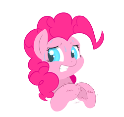 Size: 1440x1359 | Tagged: safe, artist:chromaskunk, artist:trickydick, pinkie pie, pony, collaboration, nervous, simple background, solo, sweat, sweating profusely, transparent background