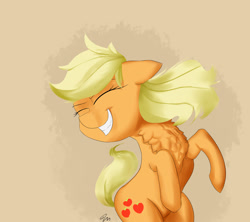 Size: 1800x1600 | Tagged: safe, artist:passigcamel, applejack, earth pony, pony, alternate hairstyle, chest fluff, missing accessory, solo