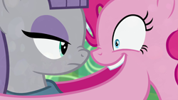 Size: 1920x1080 | Tagged: safe, artist:dtkraus, edit, screencap, maud pie, pinkie pie, earth pony, pony, rock solid friendship, boop, duo, female, goddammit kraus, looking at each other, mare, noseboop, open mouth, scrunchy face, shrunken pupils, sisters, wat