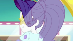 Size: 1280x720 | Tagged: safe, screencap, rarity, better together, equestria girls, spring breakdown, alternate hairstyle, beautiful, clothes, female, glasses, grin, lidded eyes, mirror, ponytail, reflection, smiling, solo, stupid sexy rarity, sunglasses, teenager