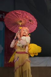 Size: 1504x2256 | Tagged: safe, artist:richie s, fluttershy, human, rabbit, 2013, brooklyn botanic garden, clothes, cosplay, costume, irl, irl human, photo, plushie, sakura matsuri, solo, umbrella