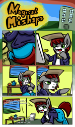 Size: 2479x4166 | Tagged: safe, artist:khaki-cap, oc, oc only, oc:khaki-cap, earth pony, pony, comic:magical mishaps, butt, canvas, cap, clothes, comic, commissioner:bigonionbean, earth pony oc, eating, food, hat, jean thicc, large butt, oats, plot, tea, thicc ass, writer:bigonionbean