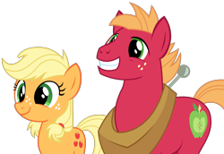 Size: 5059x3472 | Tagged: safe, artist:sketchmcreations, applejack, big macintosh, earth pony, pony, where the apple lies, absurd resolution, happy, male, simple background, smiling, stallion, teenage applejack, teenage big macintosh, transparent background, vector