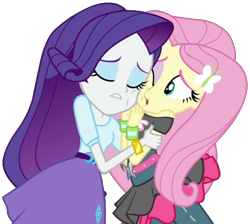 Size: 2048x1834 | Tagged: safe, artist:thebarsection, fluttershy, rarity, butterfly, dance magic, equestria girls, spoiler:eqg specials, cheek squish, clothes, eyes closed, female, flarity, hug, lesbian, one eye closed, shipping, simple background, skirt, solo, squishy cheeks, transparent background, tutu