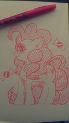 Size: 720x1280 | Tagged: safe, artist:ponycide, pinkie pie, earth pony, pony, candy, food, smiling, solo, traditional art